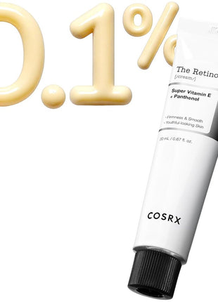 COSRX Pure Retinol 0.1/0.3 Cream, 0.7 fl oz (20 ml), Retinol Cream, Vitamin E, Allantoin, Hyaluronic Acid, Panthenol, Pure Retinol, Firmness, Luster, Elasticity, Sensitive Skin, Human Application Test