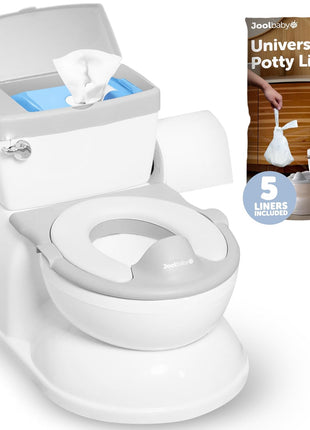 Jool Baby Real Feel 2-in-1 Potty with Wipes Storage, Flushing Sounds & Disposable Liners - Realistic Toilet - Easy to Clean & Assemble (Gray)