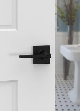 Kwikset Casey Interior Privacy Door Handle with Lock, Door Lever For Bathroom and Bedroom, Matte Black Reversible Keyless Turn Lock, with Microban Protection