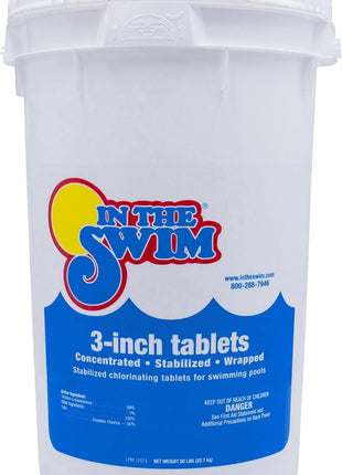 In The Swim 3 Inch Stabilized Chlorine Tablets for Sanitizing Swimming Pools - Individually Wrapped, Slow Dissolving - 90% Available Chlorine - Tri-Chlor - 50 Pounds