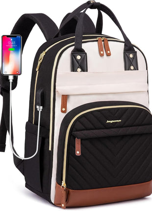 Laptop Backpack for Women Bag - 15.6 inch Work Travel Backpack with USB Charger College Bookbag Waterproof Business Computer Backpack Anti-theft Casual Backpacks for Nurse Teacher Beige Black Brown
