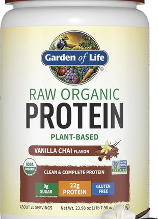 Garden of Life Organic Vegan Protein Powder, Plant Based & BCAAs, Organic Protein Powder with Probiotics & Enzymes, Non-GMO, Gluten-Free Lactose Free, Vanilla Chai, 1.2 LB