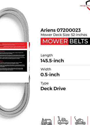 MightyRugged Ariens, Gravely Belt 07200023 Replacement for 52 inch Deck - Belt Length 145.5 inch - Heavy-Duty, Durable, Aramid Cord Belt Fits Ariens Zoom, Zoom XL, IKON, Gravely ZT X & ZTXL Series