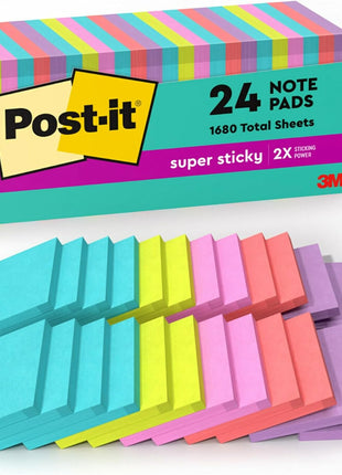 Post-it Super Sticky Notes, 3 x 3 in, Supernova Neons, 24 Pads | School Supplies and Office Supplies, 2X the Sticking Power