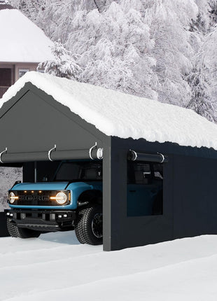 Walsunny Carport, 12x20 ft Heavy Duty Carport Canopy with Roll-up Windows, Portable Garage with Removable Sidewalls & Doors, Car Canopy with All-Season Tarp for Car, Truck, Boat