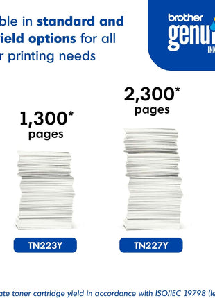 Brother Genuine TN227Y, High Yield Toner Cartridge, Replacement Yellow Toner, Page Yield Up to 2,300 Pages, TN227, Amazon Dash Replenishment Cartridge, 15.3 x 4.1 x 6.1 inches | Prints up to 2,300 pages, Amazon Dash replenishment