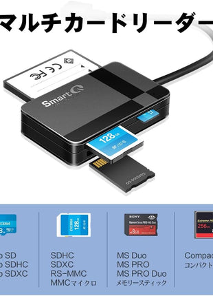 SmartQ C368 USB 3.0 Card Reader - Plug & Play, Compatible with Apple & Windows, Supports SD, Micro SD, MS, CF Cards