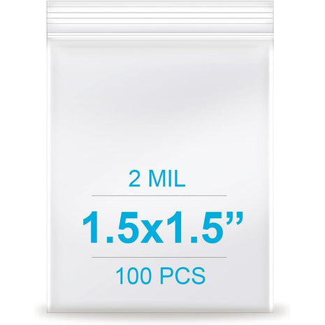 1.5''x 1.5'', (Pack of 100) 2 mil Thick Clear Plastic Reclosable Zip Poly Bags with Resealable Lock Seal Zipper for Photo, Jewelry, Bakery, Treats, Travel, Storage, Packaging & Shipping...