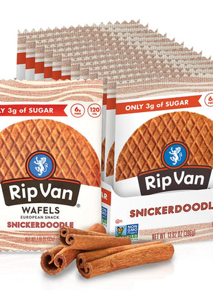 Rip Van Wafels Snickerdoodle Stroopwafels, Healthy Snacks, Non-GMO, Keto Friendly, Office Snacks, Low Sugar (3g), Low Calorie, 12 Pack