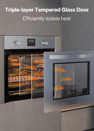 Empava 24" Single Gas Wall Oven Bake Broil Rotisserie Functions with Digital Timer and Convection Fan in Stainless Steel