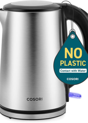 Cosori Stainless Steel Electric Kettle, Plastic-Free Interior, 1.5L, Silver | Cool-Touch Double-Wall, Auto Shut-Off, Boil-Dry Protection, Tea Kettle, Hot Water Boiler, 1500W