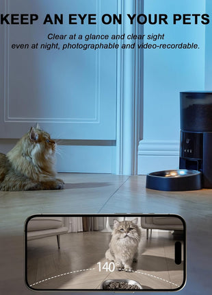 Automatic Cat Feeder with Camera & Voice Interaction, WiFi/App Control, 4L Dry Food Dispenser for Cats & Dogs with Freshness Preservation, Custom Feeding Times & Portions, Dual Power