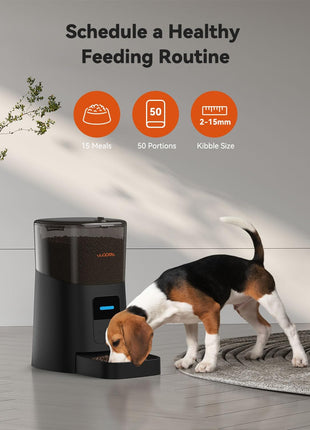 WOPET 6L Automatic Cat Feeder,Wi-Fi Enabled Smart Pet Feeder for Cats and Dogs,Auto Dog Food Dispenser with Portion Control, Distribution Alarms and Voice Recorder Up to 15 Meals per Day