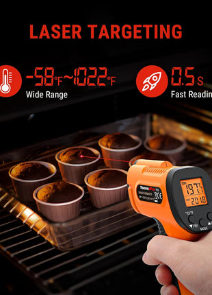 TempPro TP30 Infrared Thermometer Gun, Laser Thermometer for Cooking, Pizza Oven, Griddle, Engine, HVAC, Temperature Gun with Adjustable Emissivity & Max Measure -58°F ~1022°F, Gift for Dad Husband