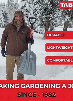 TABOR TOOLS Snow Scoop with Fiberglass Handle, 15 Inch Wide Blade, Large Snow Shovel and Mulch Scoop with Comfortable D Grip Handle. J218A. (Snow Scoop, Short 26 Inch Handle)