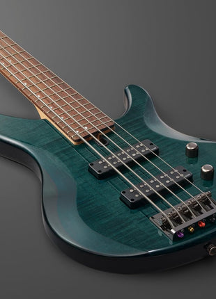 Yamaha TRBx605 5 String Flamed Maple Bass Guitar, Indigo Blue