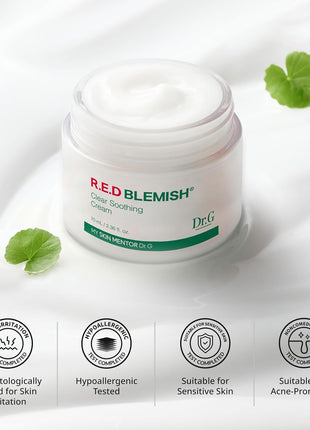 Dr. G R.E.D. Blemish Clear Soothing Cream - Calming Korean Moisturizer for Redness - Soothes Acne & Irritation - With Centella Asiatica - Long-Lasting Hydration - 2.36 fl oz
