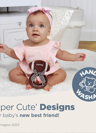 Bearington Collection Baby Touchdown, 5.5 Inch Plush Stuffed Baby Football Soft Ring Rattle