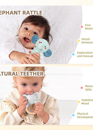 OOOK Montessori Toys 0-6 Months, Montessori Toy Set, 7 in 1 Newborn Baby Toys with Spinning Drum, Tissue Box Toy, Sensory Balls, Contrast Cards and More