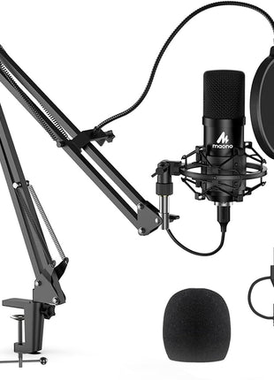 USB Microphone, MAONO 192KHZ/24Bit Plug & Play PC Computer Podcast Condenser Cardioid Metal Mic Kit with Professional Sound Chipset for Recording, Gaming, Singing, YouTube (AU-A04)
