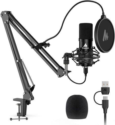 USB Microphone, MAONO 192KHZ/24Bit Plug & Play PC Computer Podcast Condenser Cardioid Metal Mic Kit with Professional Sound Chipset for Recording, Gaming, Singing, YouTube (AU-A04)