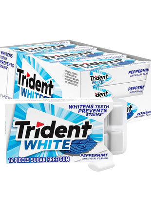 Trident White Peppermint Sugar-Free Chewing Gum, 9 Packs of 16 Pieces (144 Total Pieces)