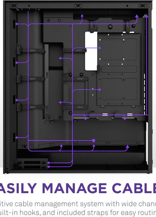 NZXT H7 Flow - Mid-Tower ATX Airflow PC Case - Black | Airflow-first ATX mid-tower. Bottom-mount fans for direct GPU cooling, 420mm front radiator support, clean cable routing.