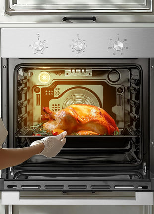 VEVOR Single Wall Oven, 2.68 Cu.Ft Electric Wall Ovens with Timer, 24" Built-in Electric Wall Oven with 6 Cooking Functions, Mechanical Knob Control Convection Wall Oven with Baking Rack and Tray