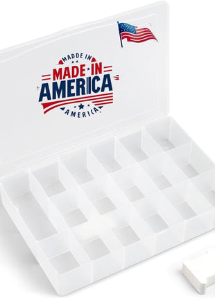 Embroidery Floss Organizer Box with 50 Cardboard Bobbins - 17 Compartments Clear embroidery thread organizer box, Snap-Tight Clear Sewing Organizer - Jewelry Bead Holder (Made in USA)