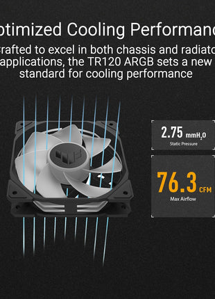 ASUS TUF Gaming TR120 ARGB Reverse Fan Black Triple Pack Higher Cooling Performance, Extra-Thick 28mm Frame, Double-Layer LED Array, Aura Sync, PWM, 2 Year Warranty