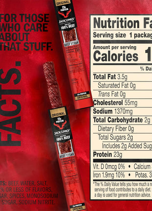 Jack Link's Beef Steak, Original - Protein Snacks, Jerky Meat Snack with 23g of Protein, Made with 100% Beef, Individually Wrapped Bulk Snack Pack, Keto Friendly - 2 Oz. (12 Count)