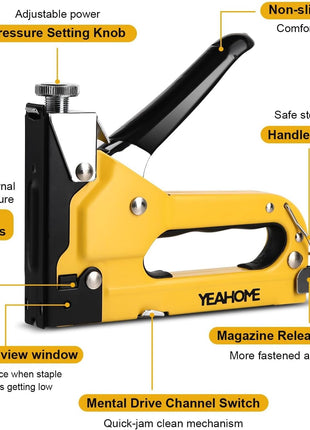 Upholstery Staple Gun Heavy Duty, YEAHOME 4-in-1 Stapler Gun with 4000 Staples, Manual Brad Nailer Power Adjustment Stapler Gun for Wood, Crafts, Carpentry, Decoration DIY
