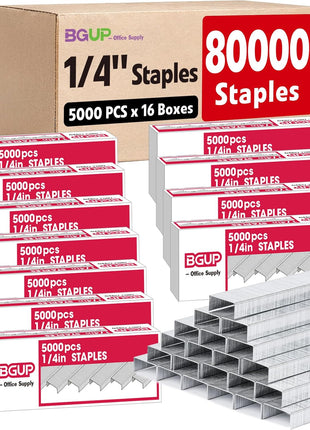 80000 Staples, Standard Staples for Desktop Staplers, 1/4 inch Length, 210/Strip, 16 Boxes of 5000 Each, Silver