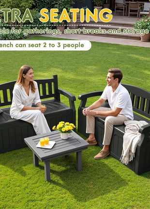 Greesum 80 Gallon Storage Bench Outdoor Deck Box with Armrest, Black | Patio Furniture,Lockable, Waterproof and UV Resistant, Suitable for Garden, Pool