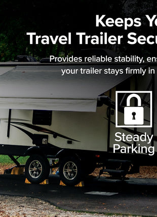 Camco Camper & RV Wheel Chock with Rope - Keeps Trailer in-Place to Safely Unhitch or Park - Compatible with Wheels Up to 26" in Diameter & Molded of Heavy-Duty Hard Plastic - 2-Pack - 44471