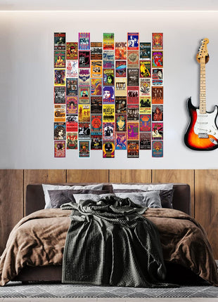 WOONKIT 60 PC Vintage Rock Band Posters, 70s 80s 90s Retro Concert Prints, Bedroom Wall Art, Album Cover Collage, 4x6 Inch (Set of 60)