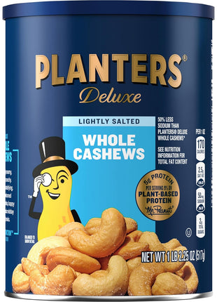 PLANTERS Deluxe Lightly Salted Cashews, Party Snacks, Plant-Based Protein, Quick Snack for Adults, After School Snack, Flavored with Sea Salt, Kosher, 1lb 2.25oz