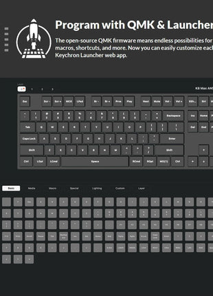 Keychron K8 Max QMK Wireless Custom Mechanical Keyboard, Hot Swappable TKL 80% Layout Bluetooth/2.4G/USB-C Programmable, Aluminum Frame Super Red Switch NKRO Gaming Keyboard for Mac/Windows
