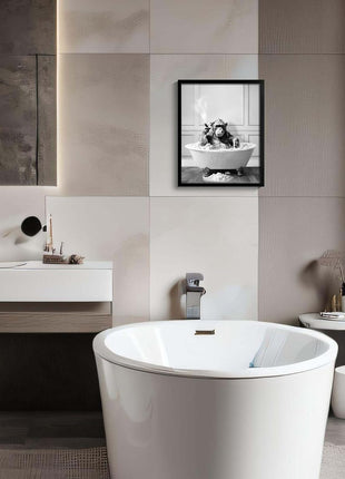 Framed Bathroom Decor Wall Art, Chimpanzee in Bathtub, Black and White Wall Art, Funny Bathroom Wall Decor Signs, Cute Animal Art Home Decor (Framed,8''x10'')