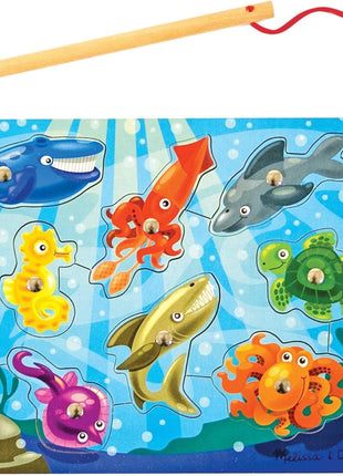 Melissa & Doug Magnetic Wooden Fishing Game and Puzzle with Wooden Ocean Animal Magnets