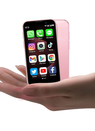 soyes Mini Phone World's Smallest 3.0" HD Touch Screen Mini Smartphone Unlocked Android Compact Mobile Phone for Kids & Students Cell Phone wih Quad-Core Dual SIM Face ID 2GB+16GB Pink