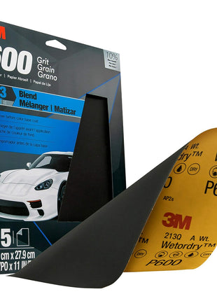 3M Wetordry Sandpaper, 32036, 600 Grit, 9 in x 11 in, 5 Sheets Per Pack