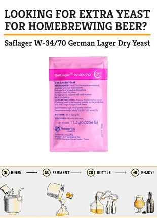 Craft A Brew - SafLager W-34/70 Yeast - German Lager Dry Yeast - For Craft Lagers - Ingredients for Home Brewing - Beer Making Supplies - [1 Pack]
