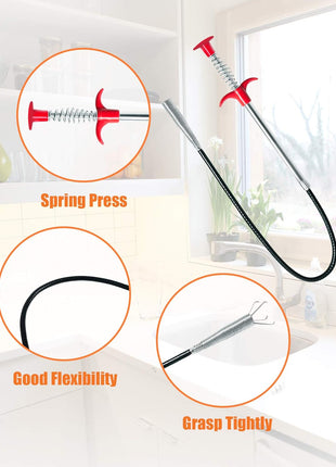 Hair Drain Clog Remover Tool – 6 × 25-Inch Sink Snake + 1 × 24-Inch Drain Cleaner Tool, Plumbing Snake for Shower, Toilet, Kitchen Sink & Tub – 7-Piece Hair Removal Tool Set