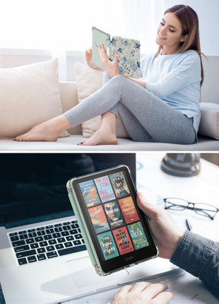 MoKo Case for All-new 7 inch Kindle Paperwhite 12th Gen 2024&Kindle Colorsoft Signature Edition 2024,Ultra Clear Soft Flexible Transparent TPU Back Cover Light Shell with Auto Wake/Sleep,White Blue Floral
