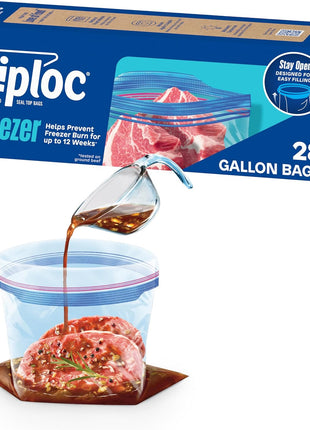 Ziploc Gallon Food Storage Freezer Bags, Stand-Up Bottom, Easy to Fill, 28 Count