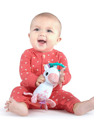 Bright Starts Unicorn Sparkle & Shine Plush Take-Along Stroller or Carrier Toy, Ages 0 Month+, Pink