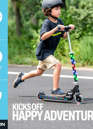 Jetson Jupiter Kids 2-Wheel Light-Up Kick Scooter, LED Lights on Handlebar, Stem, Wheels & Deck, Adjustable Handlebar, Rear Brake, Easy-Folding Mechanism, Ages 5+
