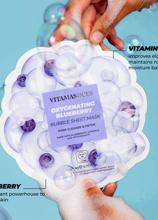 Vitamasques Blueberry Oxygenating Bubble Face Mask, Pore Cleanse and Detox, Deeply cleansing action, with bubbling fun (Pack of 3)