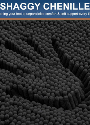 Smiry Luxury Chenille Bathroom Rugs 30x20, Extra Soft and Absorbent Shaggy Bath Mat, Machine Washable, Non Slip Plush Carpet Runner for Tub, Shower, and Floor, Home Decor Accessories, Black